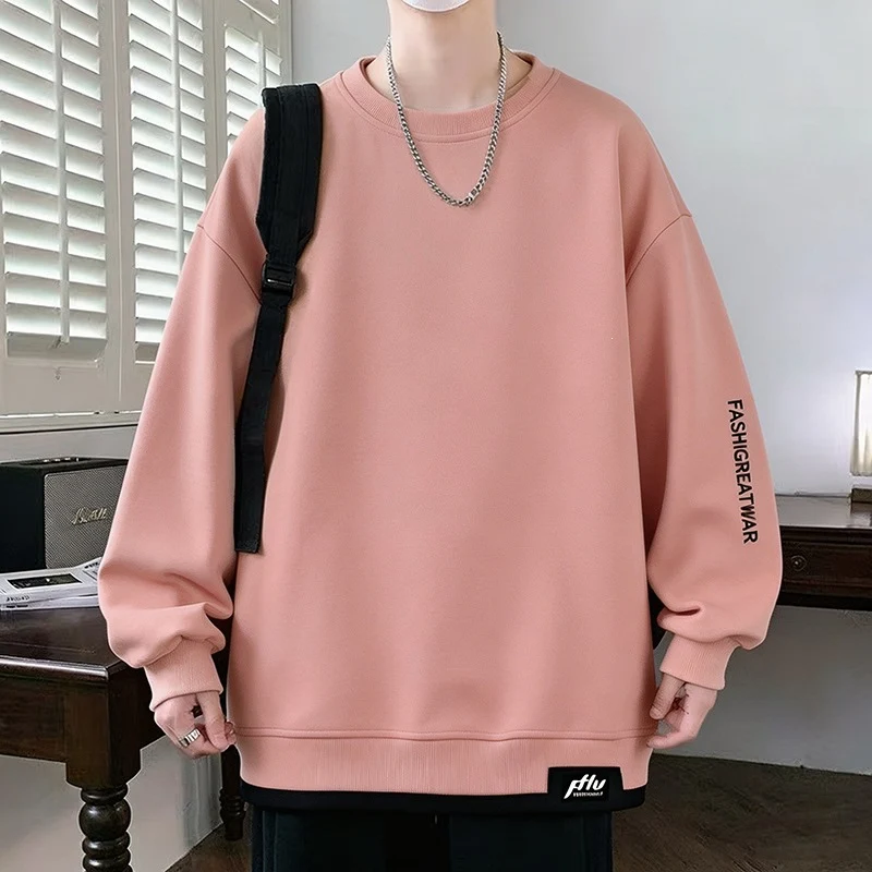 Herren Oversize‑Sweatshirt mit kontrastierenden Ärmeln, Rundhalsausschnitt & Labelpatch Drune