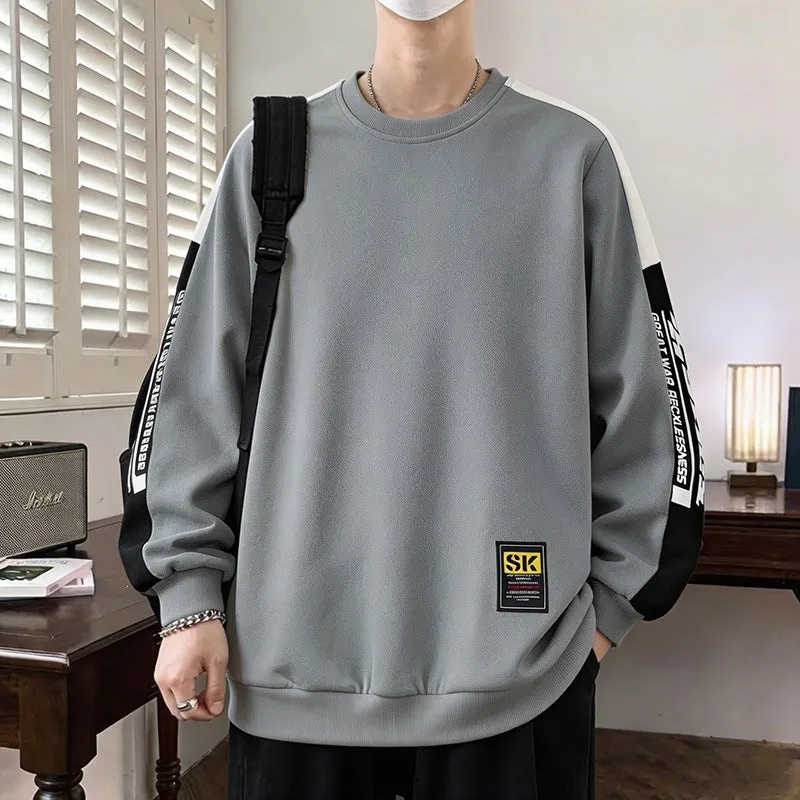Herren Oversize‑Sweatshirt mit kontrastierenden Ärmeln, Rundhalsausschnitt & Labelpatch Drune
