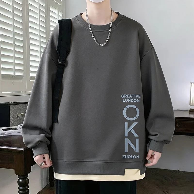 Herren Oversize‑Sweatshirt mit kontrastierenden Ärmeln, Rundhalsausschnitt & Labelpatch Drune