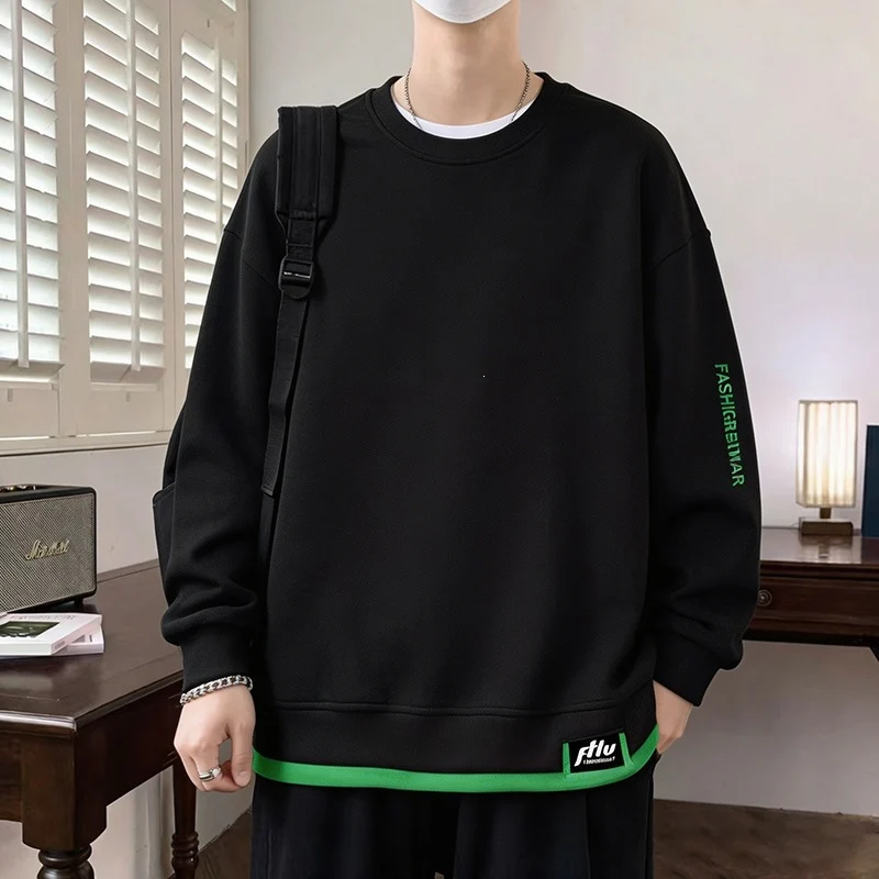 Herren Oversize‑Sweatshirt mit kontrastierenden Ärmeln, Rundhalsausschnitt & Labelpatch Drune