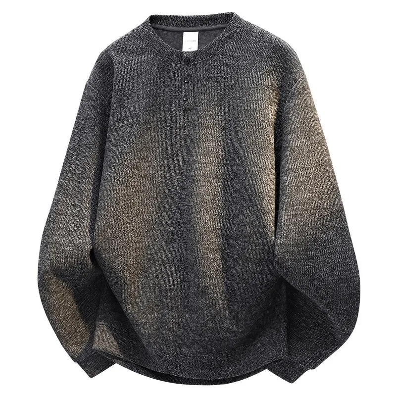 Herren Oversize Strukturierter Henley-Strickpullover mit dreifacher Knopfleiste Drune