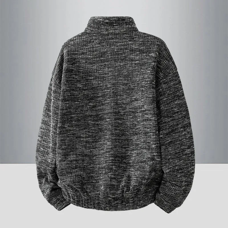 Herren Oversize Struktur-Halbzip-Strickpullover mit Stehkragen, Druckknopfblende & Kängurutasche Drune