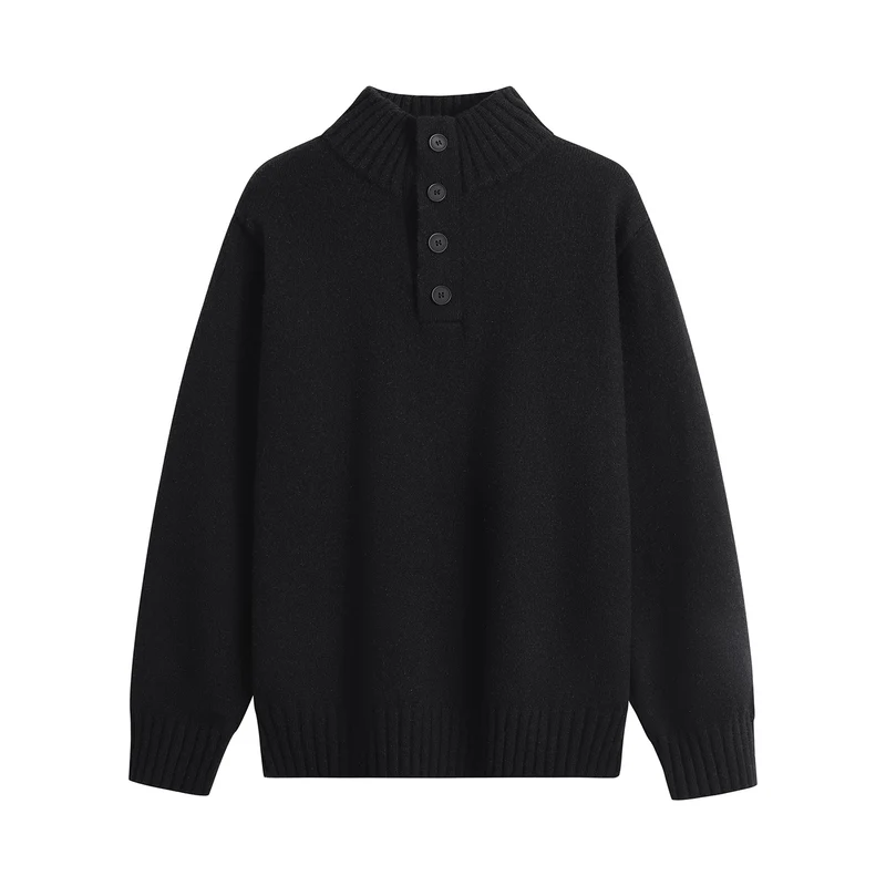 Herren Oversize-Strickpullover mit halber Knopfleiste, hohem Rippkragen & geripptem Saum Drune