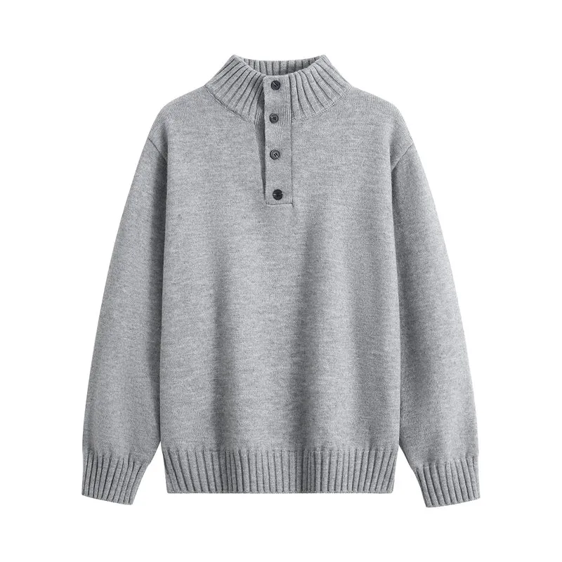 Herren Oversize-Strickpullover mit halber Knopfleiste, hohem Rippkragen & geripptem Saum Drune