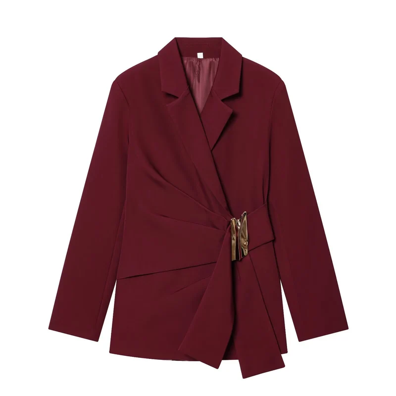 Damen Zweiteiliges Wickelblazer- und Palazzo-Anzugset mit Ziergürtel Drune