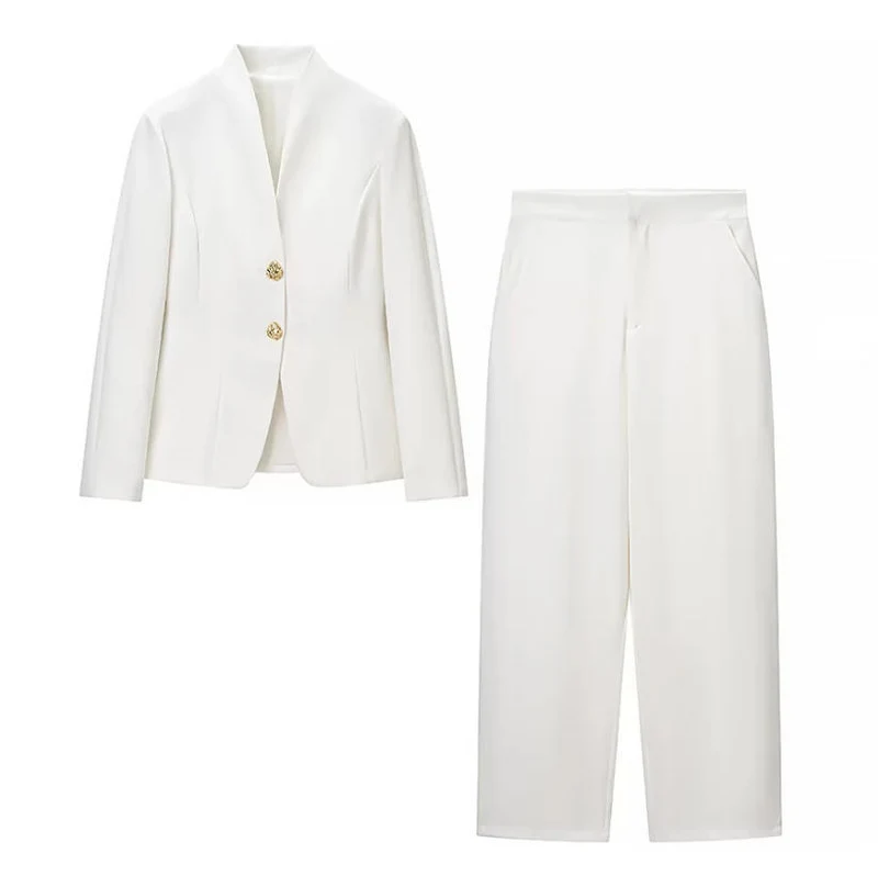 Damen Zweiteiliges Tailored-Blazer- und Highwaist-Hosen-Set mit goldknopf-Detail Drune
