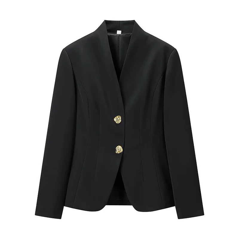Damen Zweiteiliges Tailored-Blazer- und Highwaist-Hosen-Set mit goldknopf-Detail Drune
