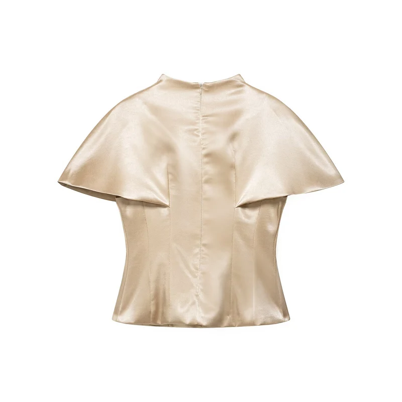 Damen Zweiteiliges Satin-Set mit Cape-Top und fließendem A-Linien-Rock Drune