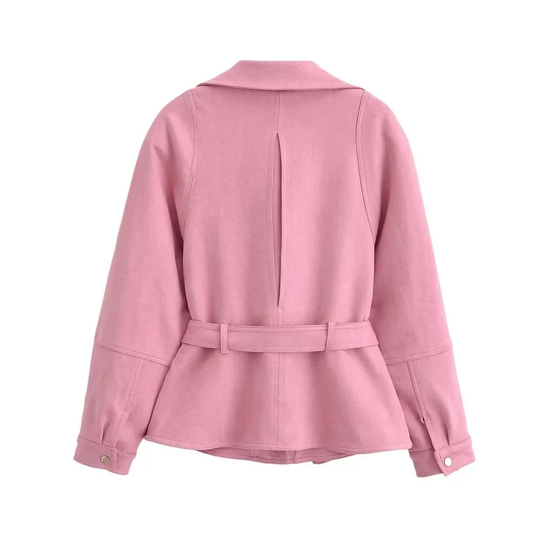 Damen Zweiteiliges Kunstleder-Set mit taillierter Bikerjacke, Bindegürtel und Midirock Drune
