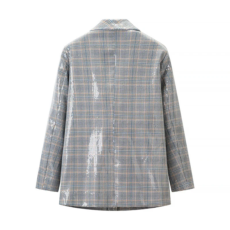 Damen Zweiteiliges Glencheck-Blazer- und Weite-Hosen-Set mit metallischem Glanz Drune