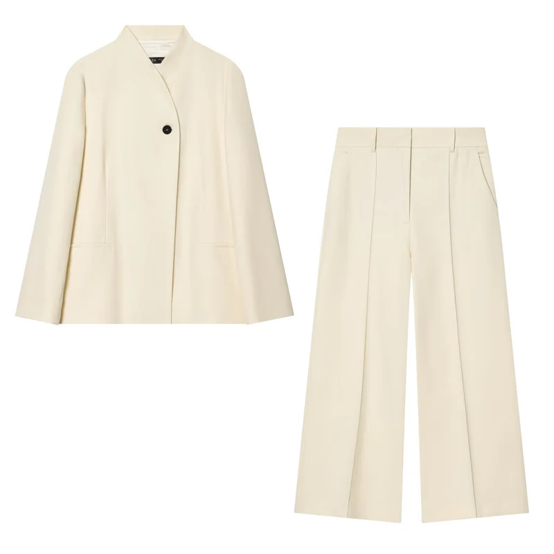 Damen Zweiteiliges Anzugs-Set mit Oversize-Longblazer und High-Waist Bundfaltenhose Drune