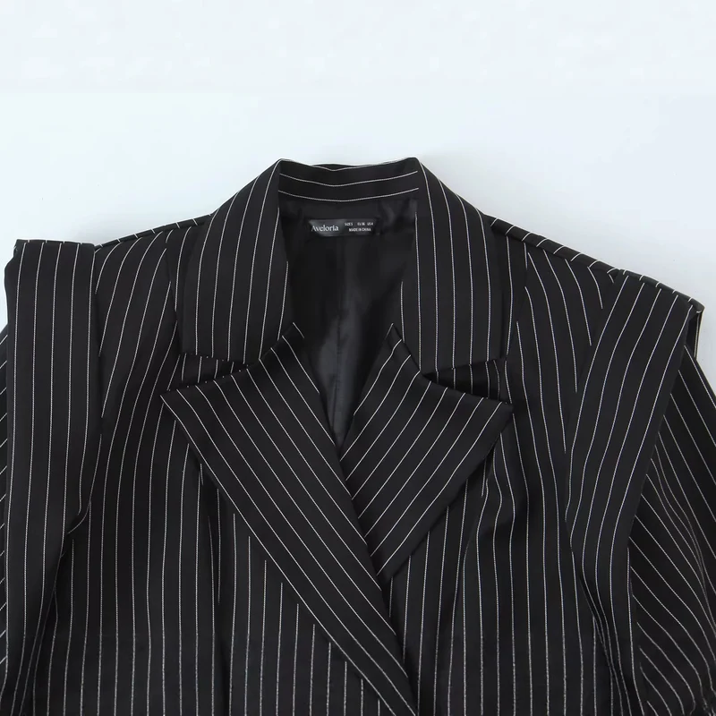 Damen Zweireihiger Oversize-Blazer mit markanten Schulterpolstern und Nadelstreifen Drune