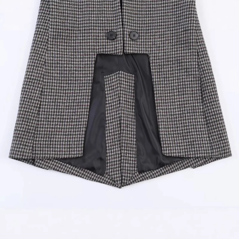 Damen Zweireihiger Hahnentritt-Blazer mit offenem Schlitz-Saum und taillierter Silhouette Drune