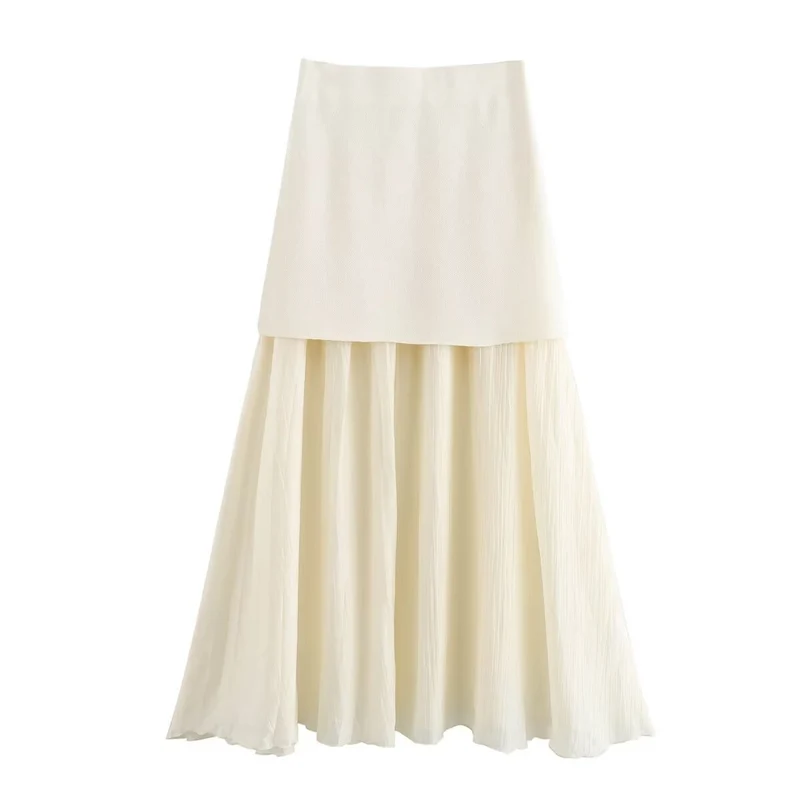 Damen Zweilagiger Chiffon-Maxirock mit glattem Hüftbesatz und A‑Linien‑Fall Drune