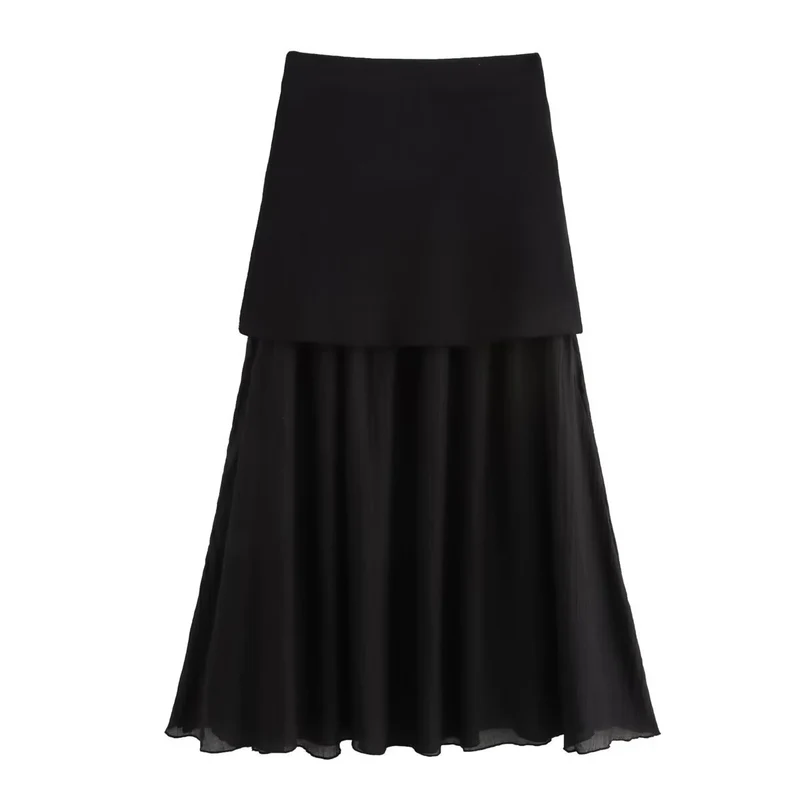 Damen Zweilagiger Chiffon-Maxirock mit glattem Hüftbesatz und A‑Linien‑Fall Drune