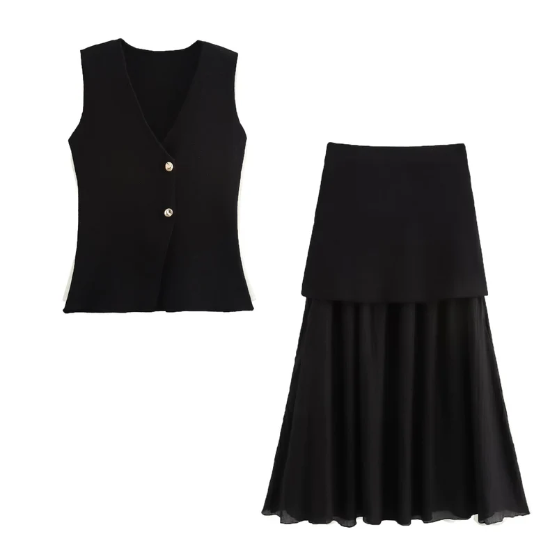 Damen Zweilagiger Chiffon-Maxirock mit glattem Hüftbesatz und A‑Linien‑Fall Drune
