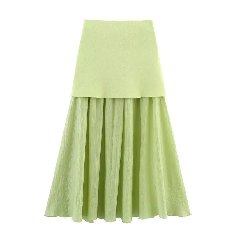 Damen Zweilagiger Chiffon-Maxirock mit glattem Hüftbesatz und A‑Linien‑Fall Drune