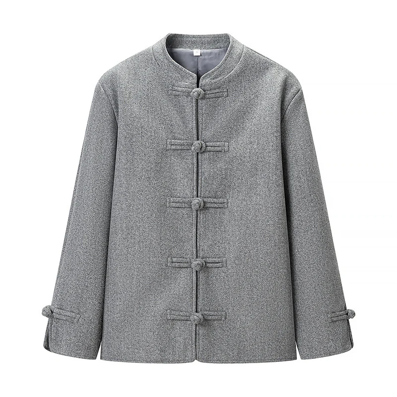 Damen Wolloptik-Kurzjacke mit Stehkragen und Knotenverschlüssen Drune