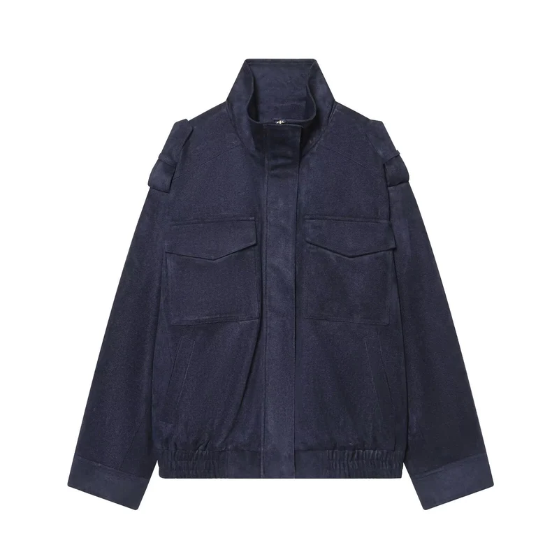 Damen Wildleder-Fieldjacke mit Stehkragen, Epauletten und aufgesetzten Brusttaschen Drune