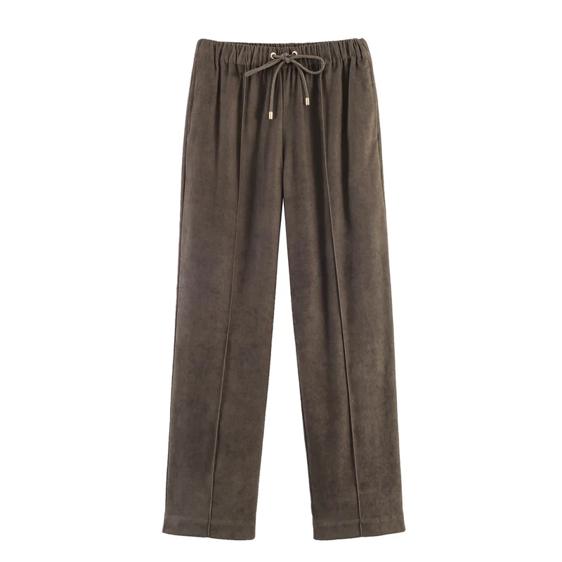 Damen Weite Velours‑Hose mit elastischem Tunnelzugbund und Bügelfalte Drune