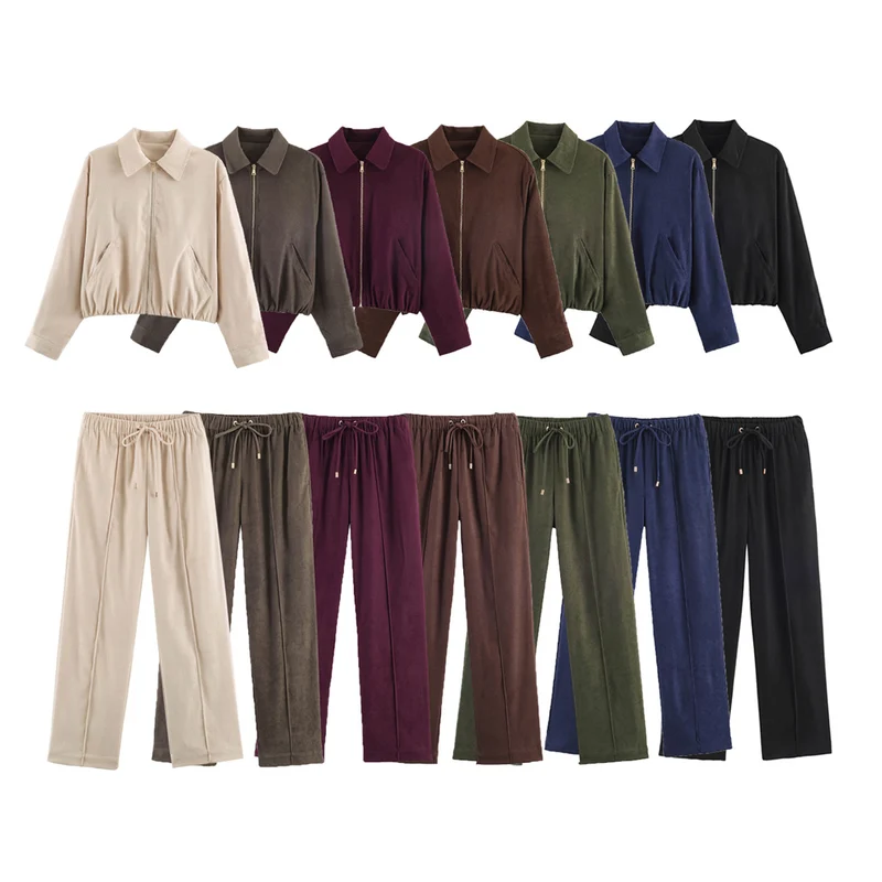 Damen Weite Velours‑Hose mit elastischem Tunnelzugbund und Bügelfalte Drune