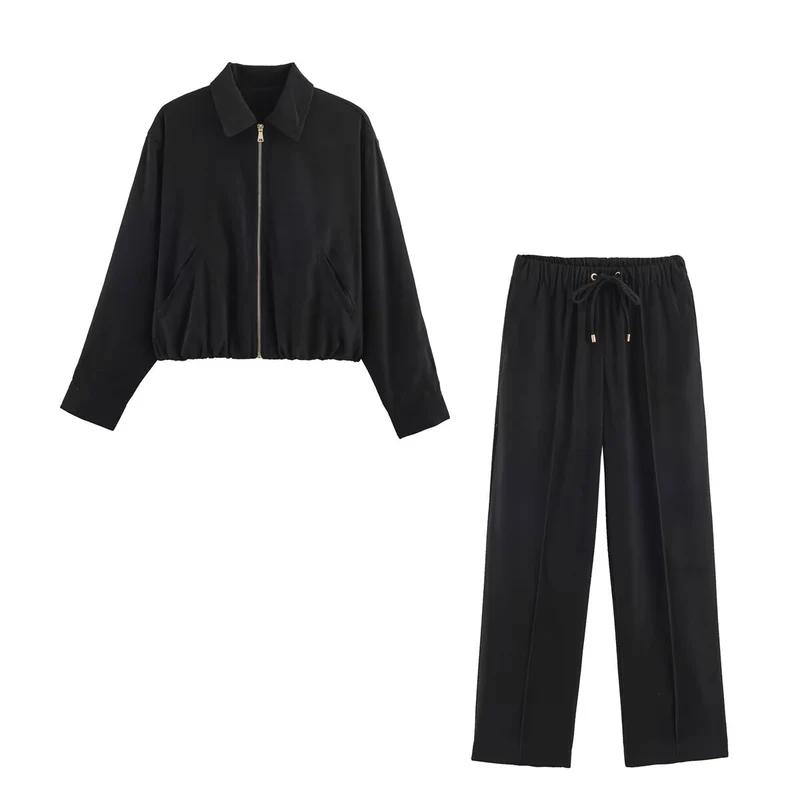 Damen Weite Velours‑Hose mit elastischem Tunnelzugbund und Bügelfalte Drune
