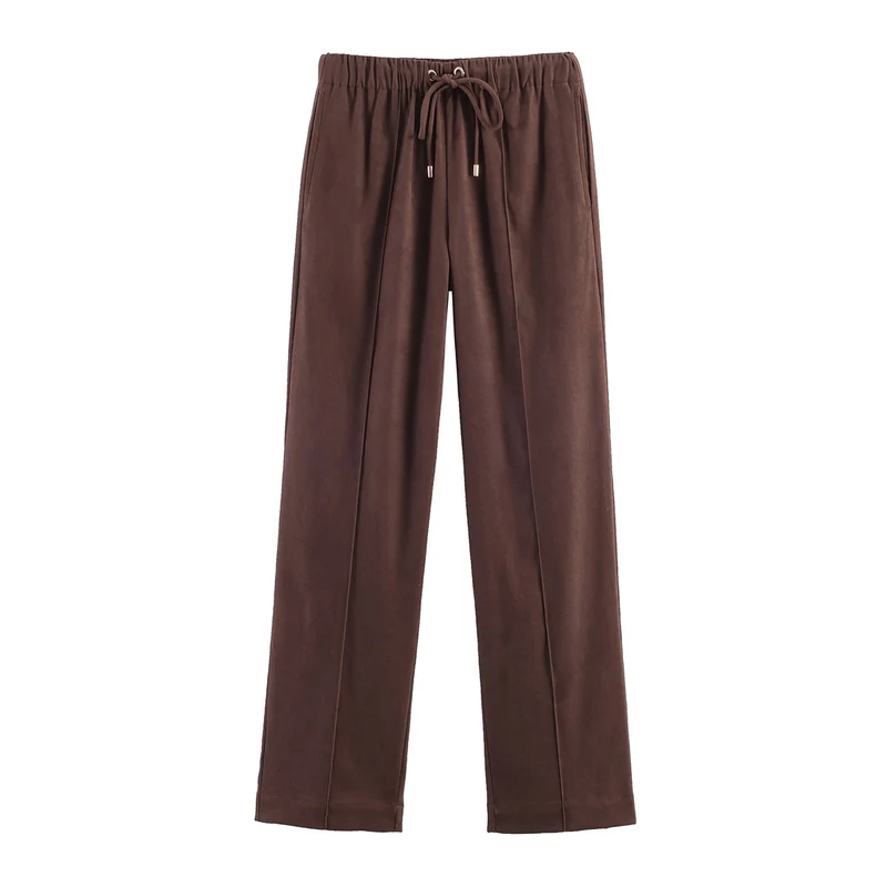 Damen Weite Velours‑Hose mit elastischem Tunnelzugbund und Bügelfalte Drune