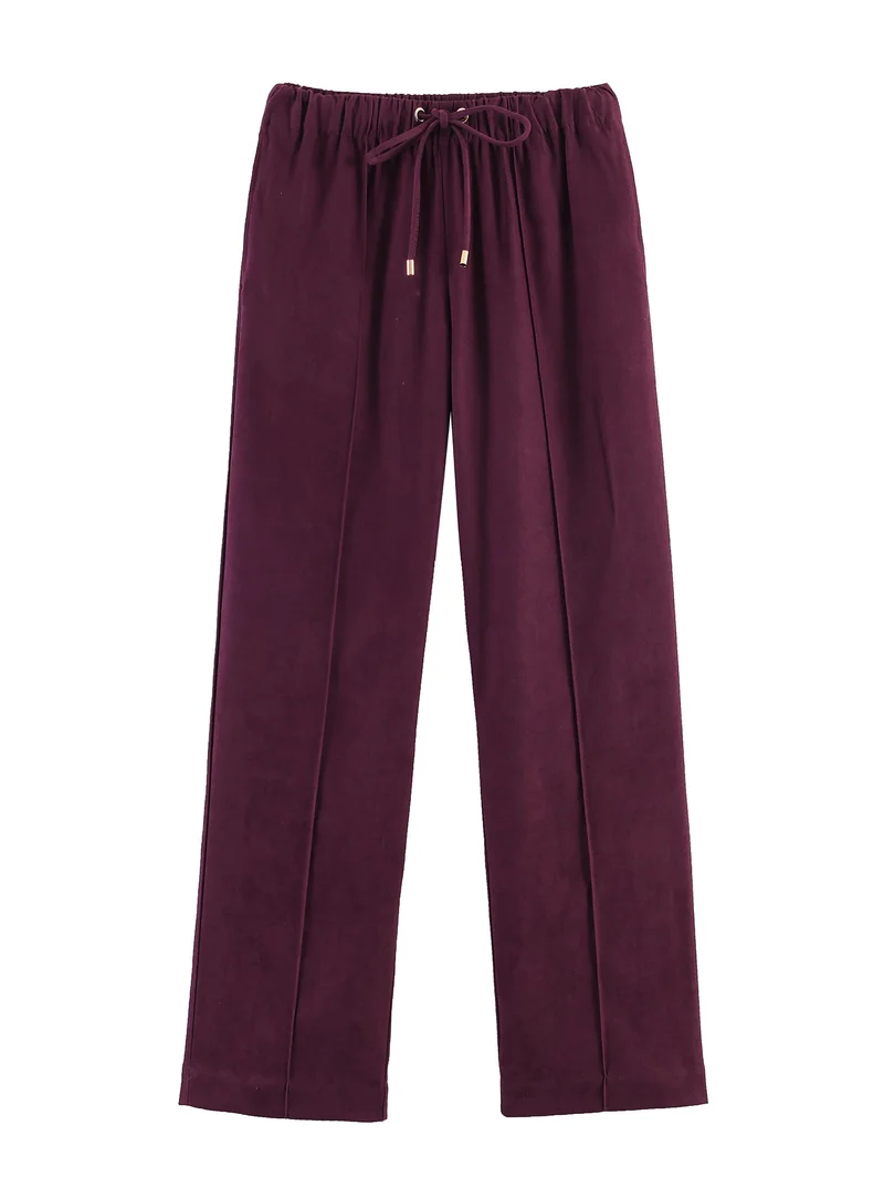 Damen Weite Velours‑Hose mit elastischem Tunnelzugbund und Bügelfalte Drune