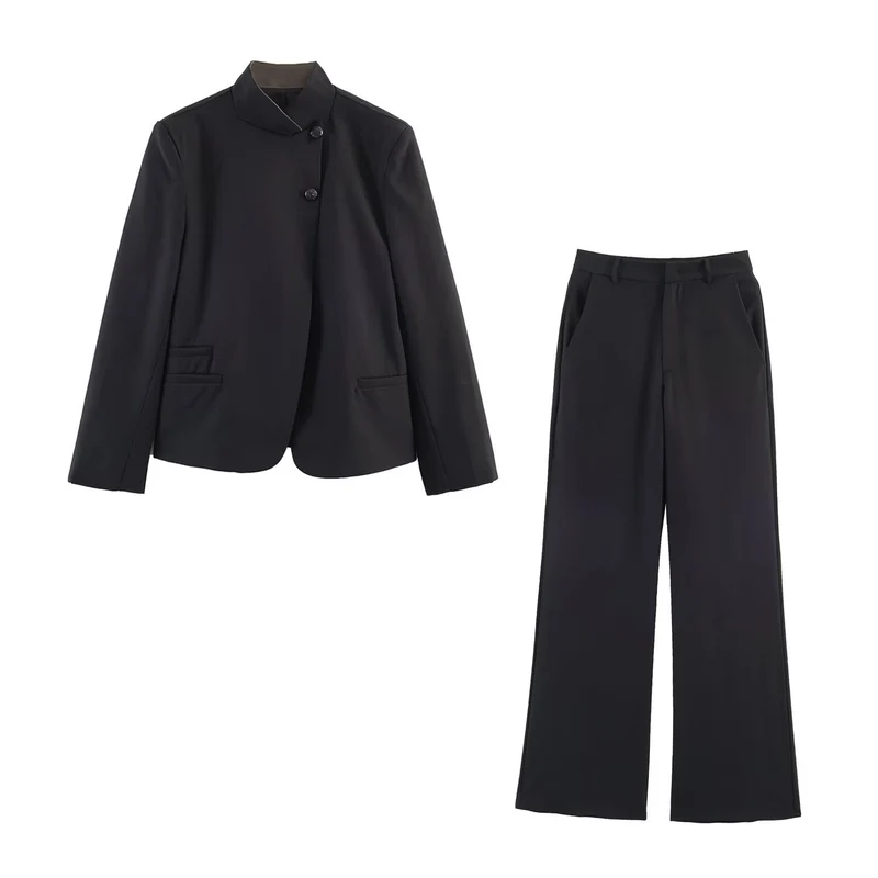 Damen Weite Tailored-Hose mit hoher Taille, Bügelfalte und Eingrifftaschen Drune