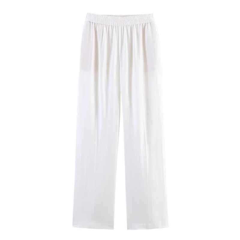 Damen Weite Palazzo-Hose mit elastischem Raffungsgummibund und fließendem Leichtstoff Drune