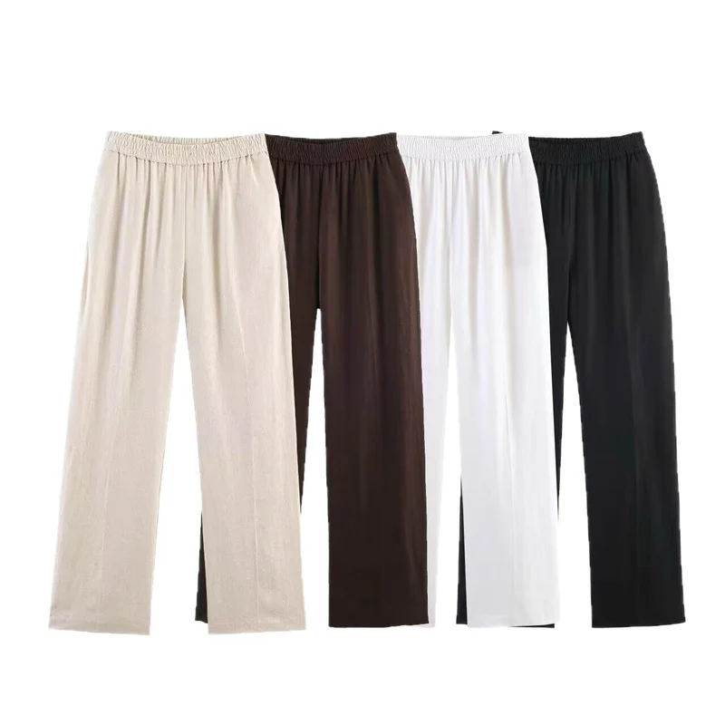 Damen Weite Palazzo-Hose mit elastischem Raffungsgummibund und fließendem Leichtstoff Drune