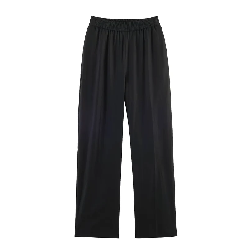 Damen Weite Palazzo-Hose mit elastischem Raffungsgummibund und fließendem Leichtstoff Drune