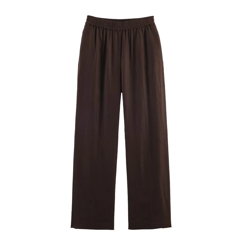 Damen Weite Palazzo-Hose mit elastischem Raffungsgummibund und fließendem Leichtstoff Drune