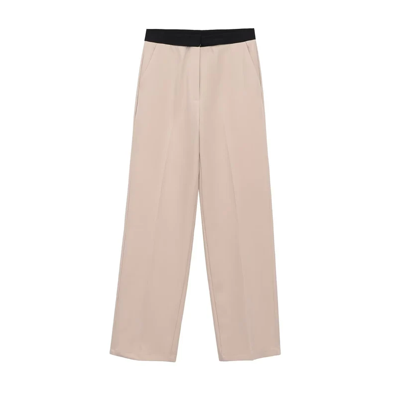 Damen Weite Palazzo-Hose mit elastischem Kontrastbund und Bügelfalten Drune