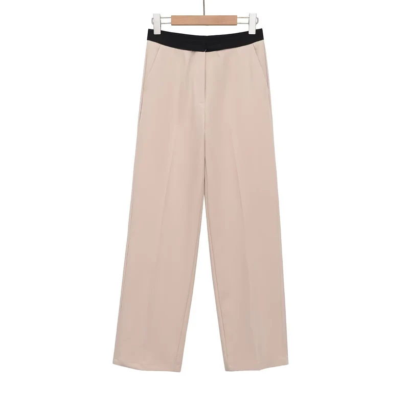 Damen Weite Palazzo-Hose mit elastischem Kontrastbund und Bügelfalten Drune