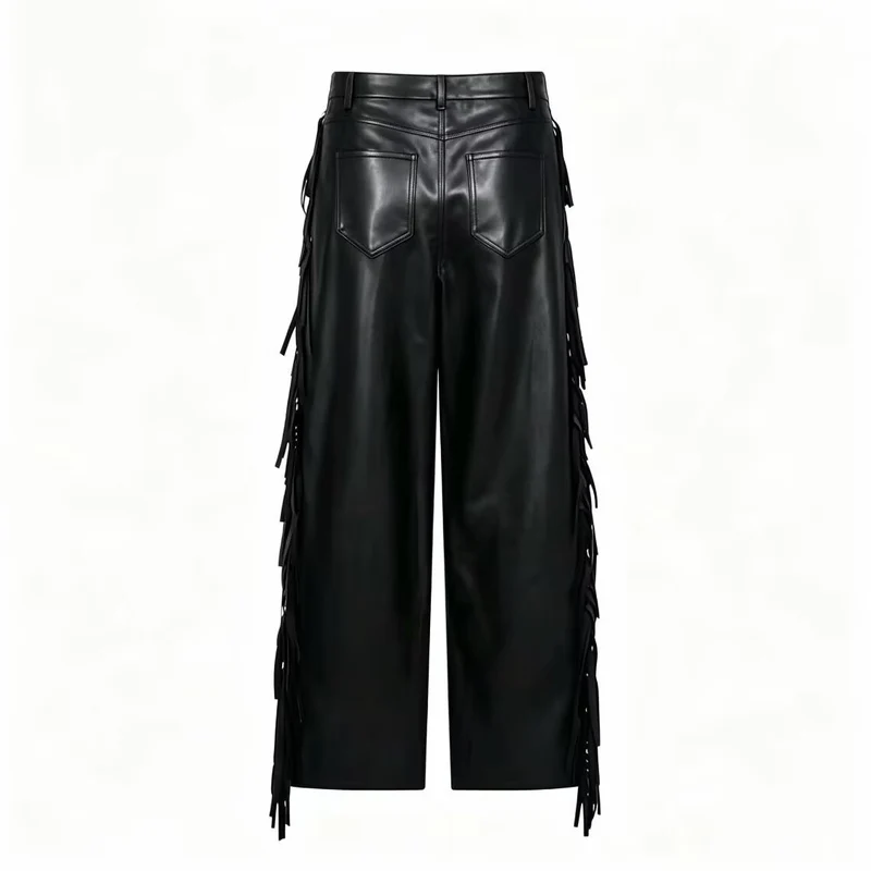 Damen Weite Kunstleder-Culotte mit seitlichen Fransen Drune