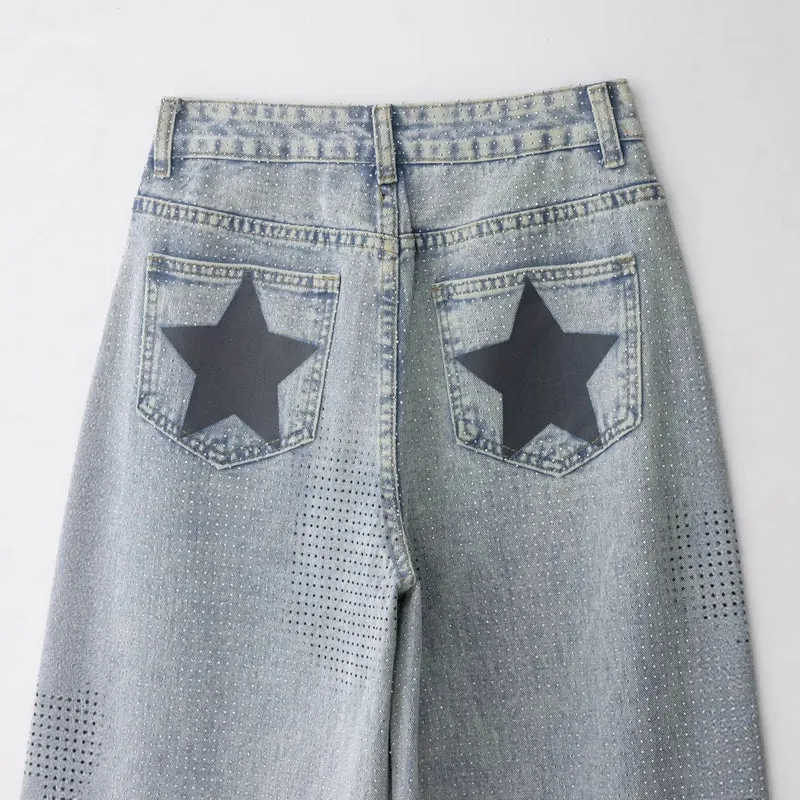Damen Weite hochtaillierte Jeans mit weitem Bein und mikroperforiertem Muster Drune