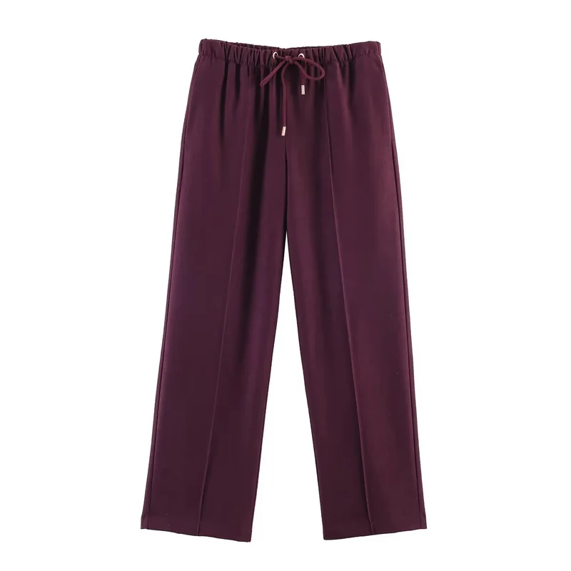 Damen Weite Highwaist-Hose mit Kordelzug, Bügelfalte und fließender Stoffqualität Drune