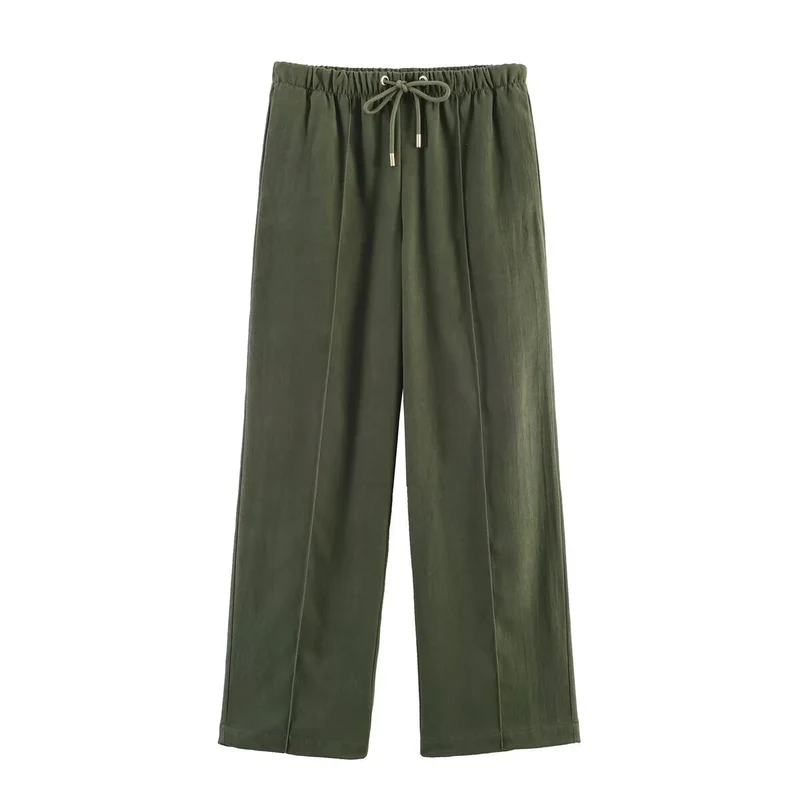 Damen Weite Highwaist-Hose mit Kordelzug, Bügelfalte und fließender Stoffqualität Drune