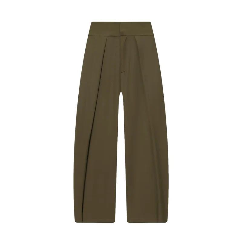 Damen Weite Highwaist-Hose mit Frontfalten und fließender Palazzo-Silhouette Drune