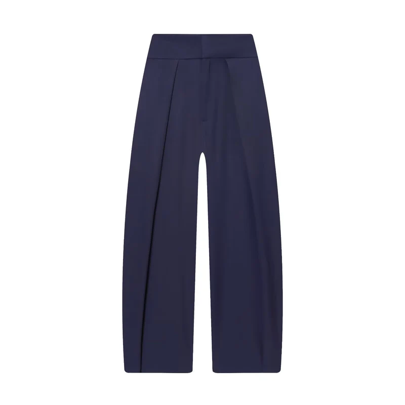 Damen Weite Highwaist-Hose mit Frontfalten und fließender Palazzo-Silhouette Drune