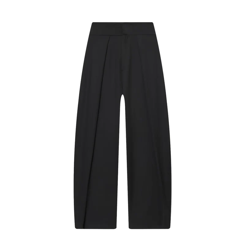 Damen Weite Highwaist-Hose mit Frontfalten und fließender Palazzo-Silhouette Drune