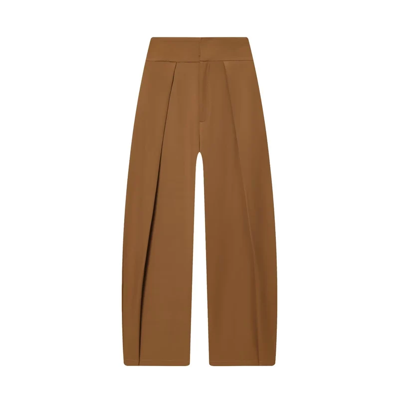 Damen Weite Highwaist-Hose mit Frontfalten und fließender Palazzo-Silhouette Drune