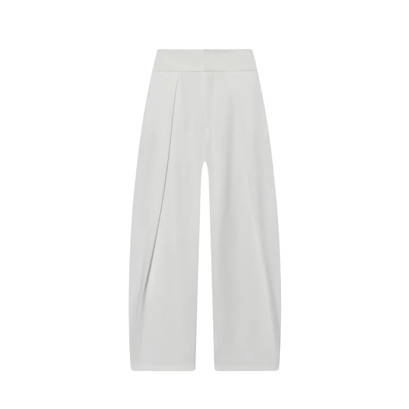 Damen Weite Highwaist-Hose mit Frontfalten und fließender Palazzo-Silhouette Drune