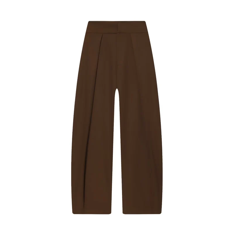 Damen Weite Highwaist-Hose mit Frontfalten und fließender Palazzo-Silhouette Drune