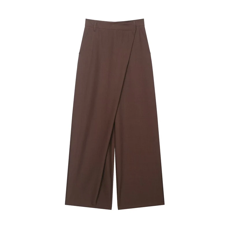 Damen Weite Highwaist Culotte‑Hose mit überlappender Wickelfront und Gürtelschlaufen Drune
