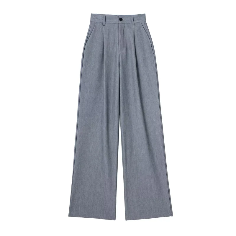 Damen Weite Highwaist-Bundfaltenhose mit Bügelfalte und seitlichen Eingrifftaschen Drune