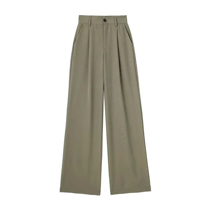 Damen Weite Highwaist-Bundfaltenhose mit Bügelfalte und seitlichen Eingrifftaschen Drune
