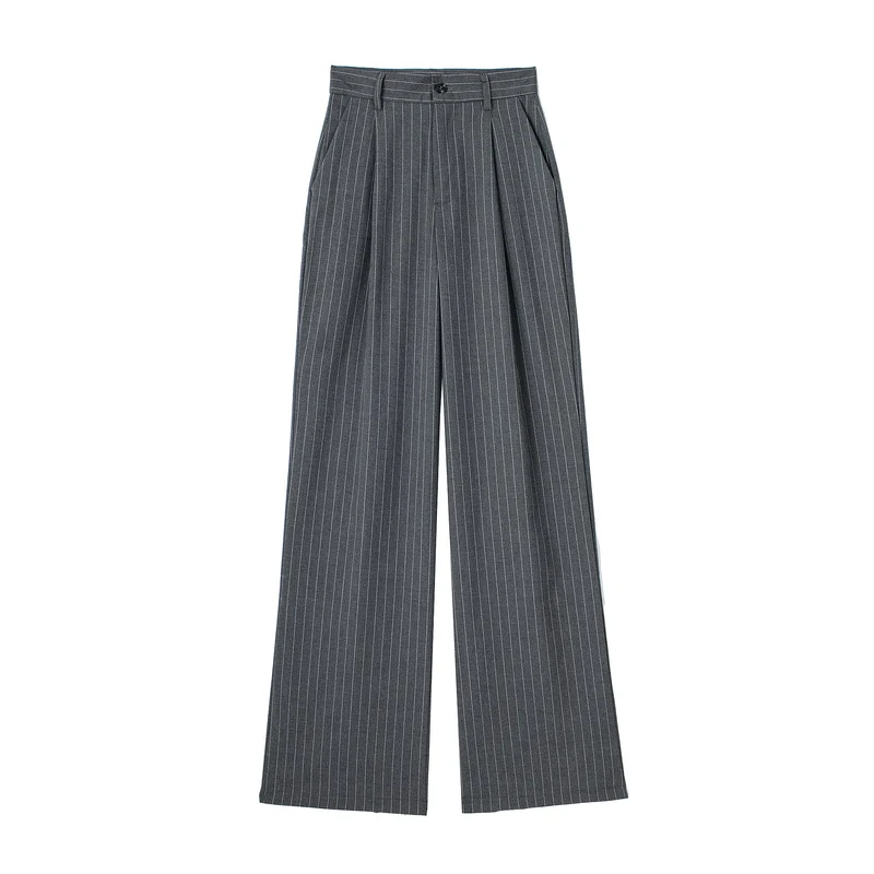 Damen Weite Highwaist-Bundfaltenhose mit Bügelfalte und seitlichen Eingrifftaschen Drune