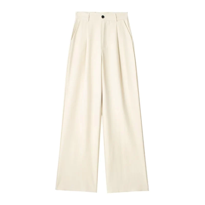 Damen Weite Highwaist-Bundfaltenhose mit Bügelfalte und seitlichen Eingrifftaschen Drune